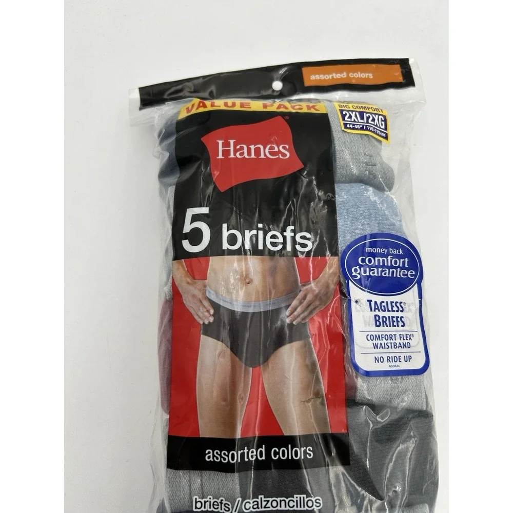 2010‎ Hanes Mens Sport Briefs 5-Pack 2XL 44-46 Comfort Flex Assorted Colors New